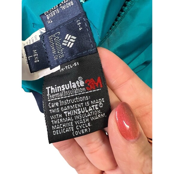 Vintage 1990s COLUMBIA Thinsulate Reversible Puffer Jacket Red Teal Men’s Large - Picture 13 of 16